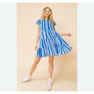 EUC Women’s Pink Lily Dress Size Medium Blue White Spring Party Preppy‎ Comfort